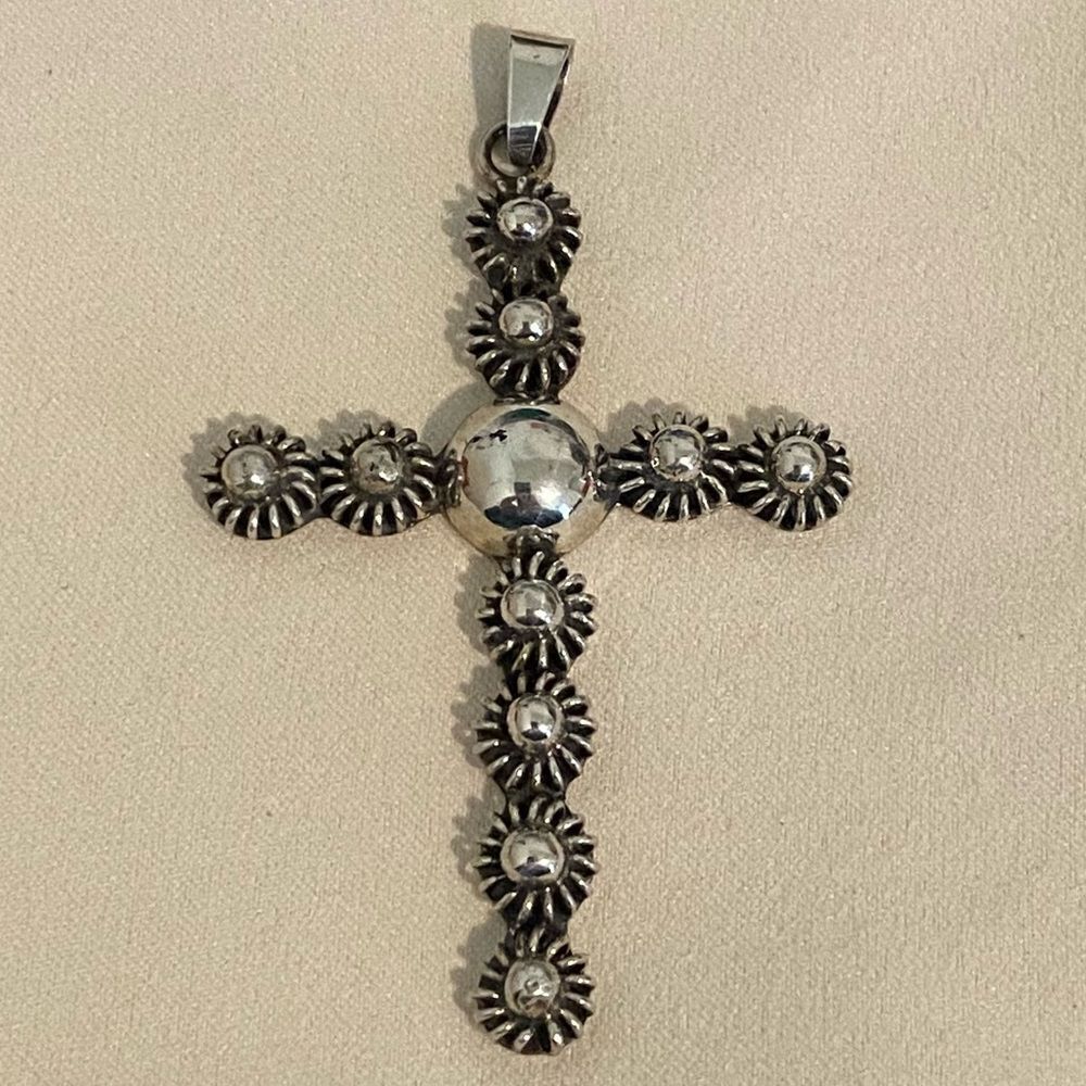 Vintage Taxco Sterling Silver Ornate Cross Pendant 3” - Picture 3 of 5
